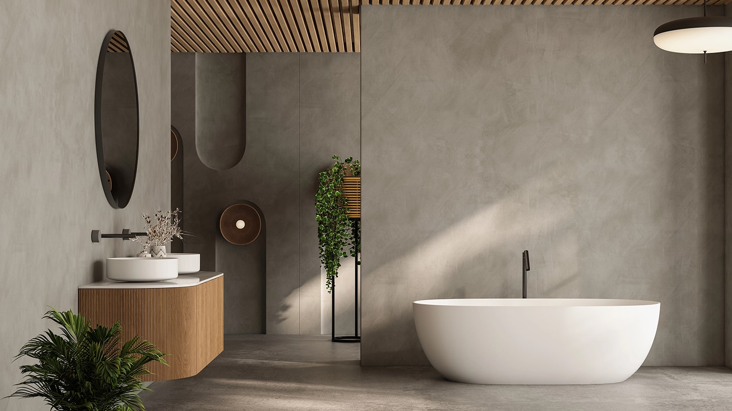 Modernes Badezimmer mit freistehender Badewanne