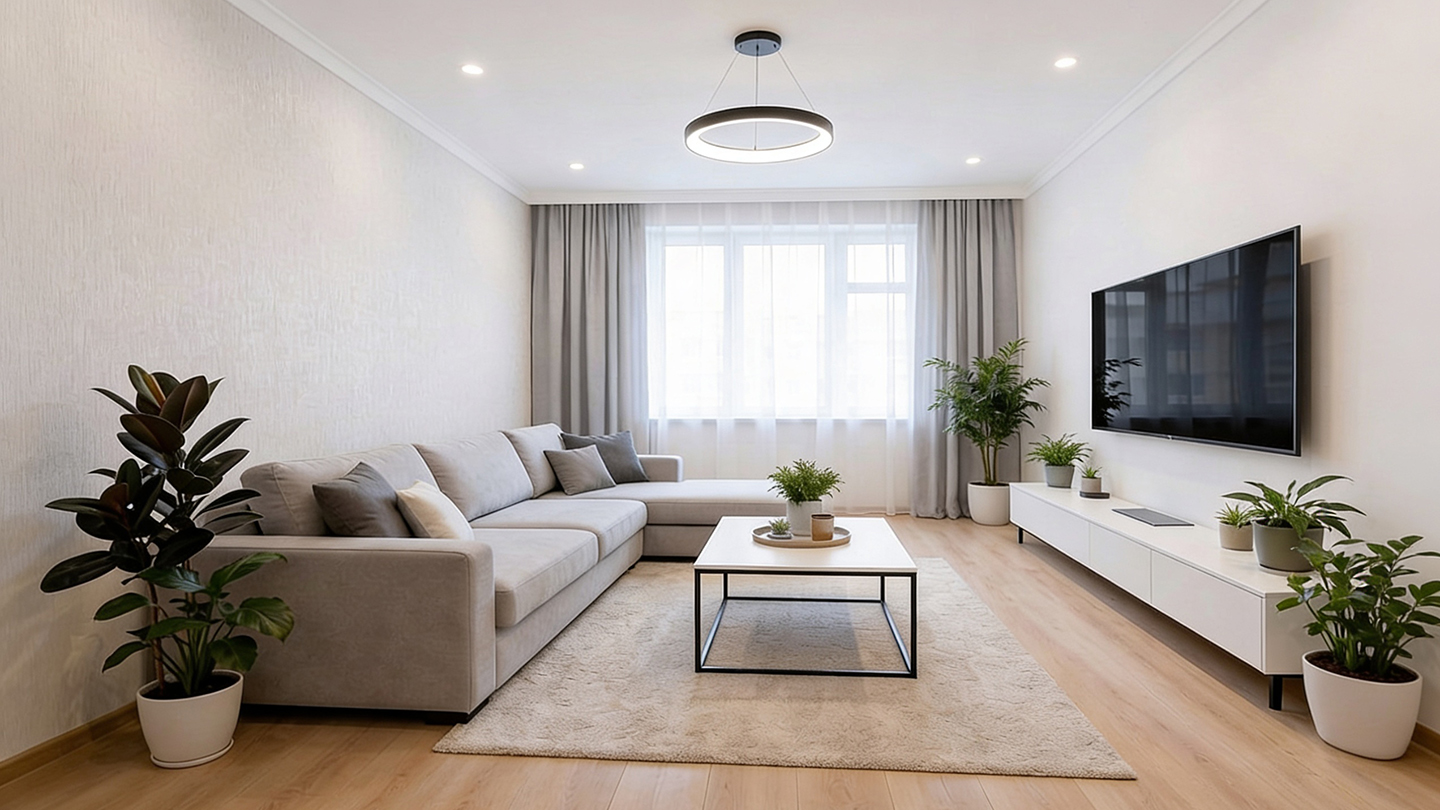 Wohnung renovierung – modernes, helles Wohnzimmer nach der Renovierung